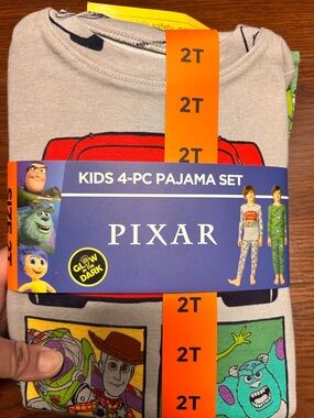 Disney Pixar Kids 4-Piece Pajama Set - Gray & Multicolor 100% Cotton NWT
